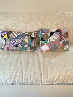 VTG Hand Pieced Scrap Crazy Patchwork Throw  Pillows Primitive Farmhouse Cottage